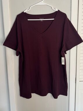 Amazon Essentials Women's V-Neck Tee in Deep Plum